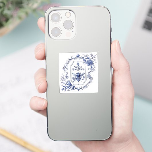 Delft Blue Honey Bee & Blume Aufkleber (Telefon)