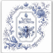 Delft Blue Honey Bee & Blume Aufkleber (Vorderseite)
