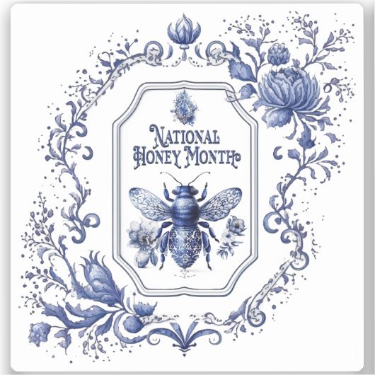 Delft Blue Honey Bee & Blume Aufkleber (Vorderseite)