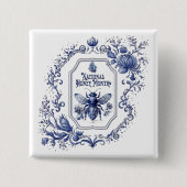 Delft Blue Honey Bee & Blume Button (Vorderseite)