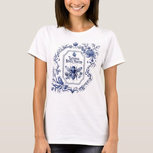 Delft Blue Honey Bee & Blume T-Shirt (Vorderseite)