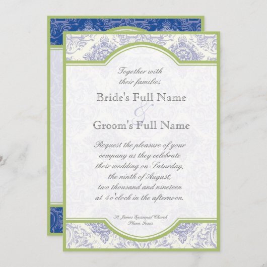 Delft Blue Iris Quatrefoil - Einladung zur Hochzei (Vorne/Hinten)