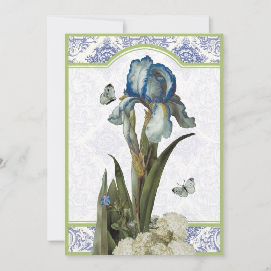 Delft Blue Iris Quatrefoil - Einladung zur Hochzei (Rückseite)
