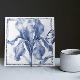Delft Blue Iris Watercolor im Jugendstil Fliese
