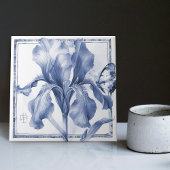 Delft Blue Iris Watercolor im Jugendstil Fliese
