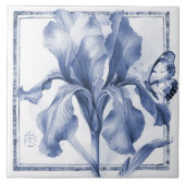Delft Blue Iris Watercolor im Jugendstil Fliese (Vorderseite)