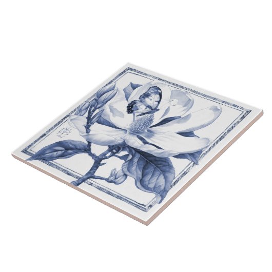 Delft Blue Magnolia Dekor Jugendstil Fliese (Seite)