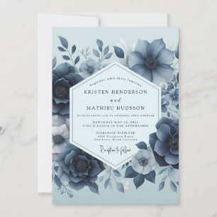 Delft Blue Moody Florale Hochzeit Einladung