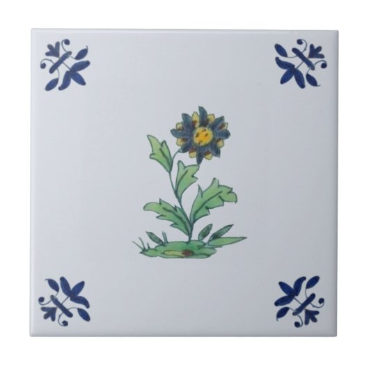 Delft Blue Multi Floral Repro Hand bemalt Fliese (Vorderseite)