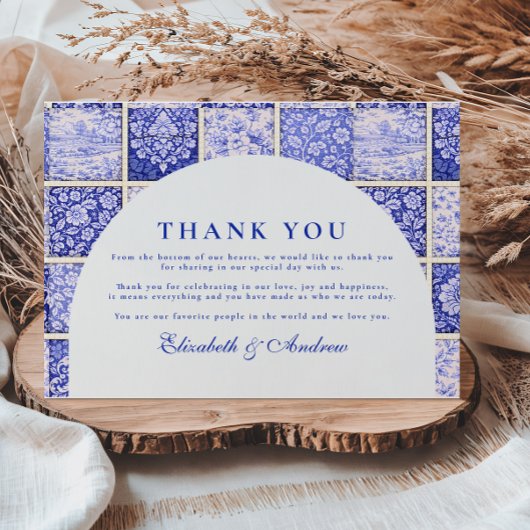 Delft Blue Patchwork Porcelain Wedding Dankeskarte
