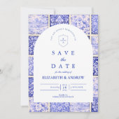 Delft Blue Patchwork Porcelain Wedding Save The Date (Vorderseite)