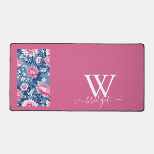 Delft Blue pink Vintag Beautiful Garten Blume Schreibtischunterlage (Vorderseite)