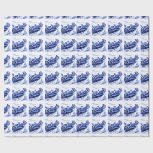 Delft Blue Sailing Tile Designs Geschenkpapier (Saum)