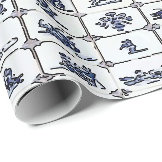 Delft Blue Tile Designs Geschenkpapier (Rolleneckpunkt)