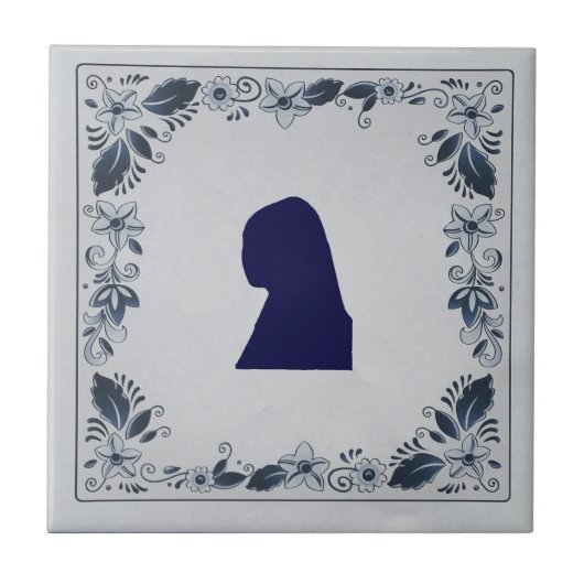 Delft Blue tile Girl mit Pearl Earring Fliese (Vorderseite)