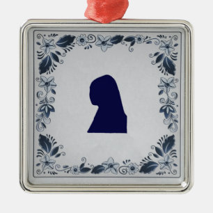 Delft Blue tile Girl mit Pearl Earring Silbernes Ornament