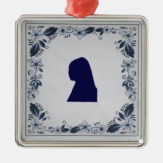 Delft Blue tile Girl mit Pearl Earring Silbernes Ornament (Vorne)