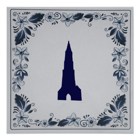 Delft blue tile New Church in Delft Poster (Vorderseite)