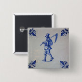 Delft Blue Tile - Rasenmäher, der Scythe oder Sich Button (Vorne & Hinten)