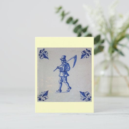 Delft Blue Tile - Rasenmäher, der Scythe oder Sich Einladung (Stehend Vorderseite)
