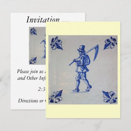 Delft Blue Tile - Rasenmäher, der Scythe oder Sich Einladung (Vorne/Hinten)