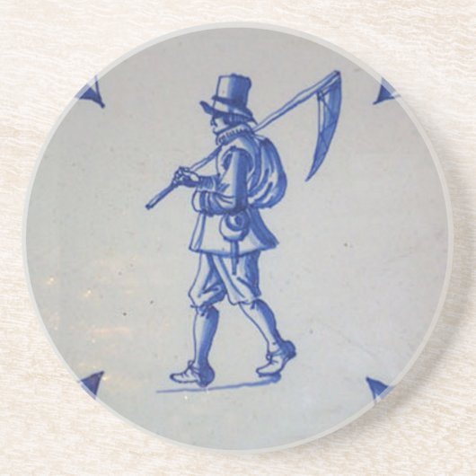 Delft Blue Tile - Rasenmäher, der Scythe oder Sich Sandstein Untersetzer (Vorne)