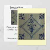 Delft Blue Tile - Vase mit Blume und Bouquet Einladung (Vorne/Hinten)