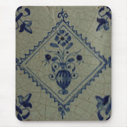 Delft Blue Tile - Vase mit Blume und Bouquet Mousepad (Vorne)