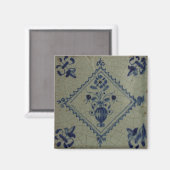 Delft Blue Tile - Vase mit Blume und Bouquet Pi Magnet (Vorderseite/Rückseite)