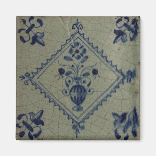 Delft Blue Tile - Vase mit Blume und Bouquet Pi Magnet (Vorne)