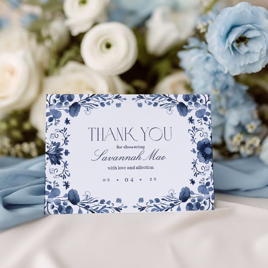 Delft Blue Toile Dankeschön Card | Benutzerdefinie Dankeskarte