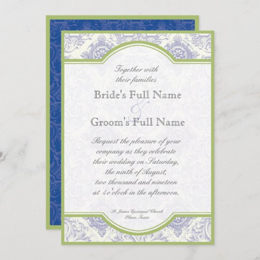 Delft Blue Toile Quatrefolie - Einladung zur Hochz (Vorne/Hinten)