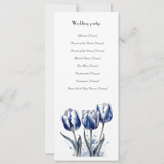 Delft Blue Tulip Wedding Program (Rückseite)