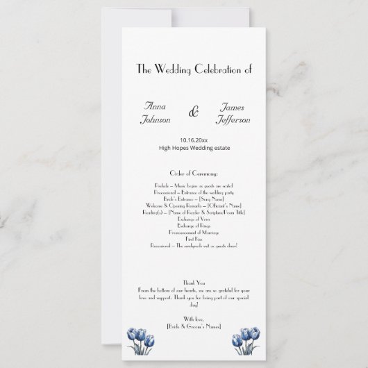 Delft Blue Tulip Wedding Program (Vorderseite)