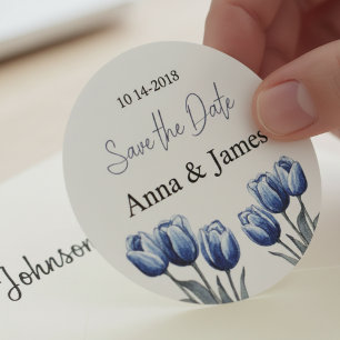 Delft Blue Tulip Wedding Program Runder Aufkleber