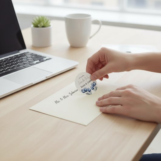 Delft Blue Tulip Wedding Program Runder Aufkleber