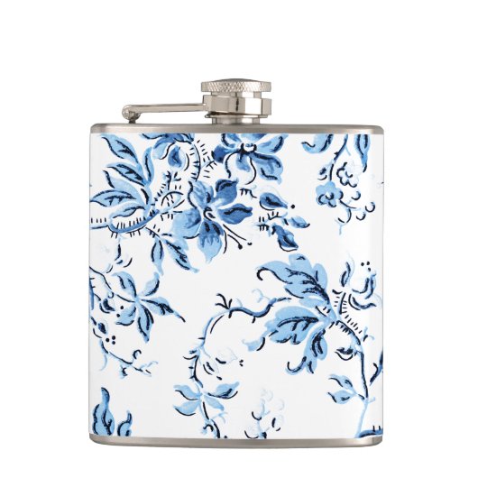 Delft Blue und White Floral Flachmann (Vorderseite)