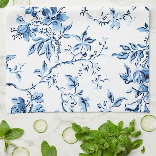Delft Blue und White Floral Geschirrtuch (Gefaltet)