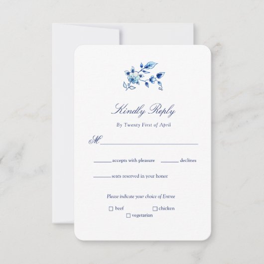 Delft Blue und White Floral Wedding Einladung (Vorderseite)