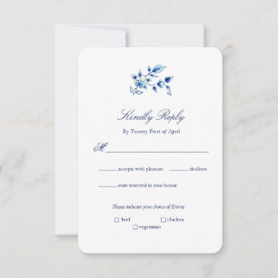 Delft Blue und White Floral Wedding Einladung