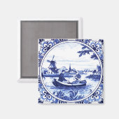 Delft Blue Vintag Romantic Bootsfahrten Malerei Magnet (Vorderseite/Rückseite)
