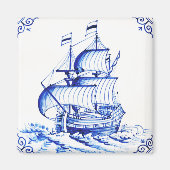 Delft Blue Vintag Sailboat Malerei Magnet (Vorne)