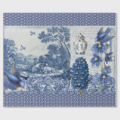 Delft Blue White Blume Bird Collage Decoupage Geschenkpapier (Flach)