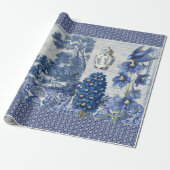 Delft Blue White Blume Bird Collage Decoupage Geschenkpapier (Ungerollt)