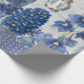 Delft Blue White Blume Bird Collage Decoupage Geschenkpapier (Ecke)