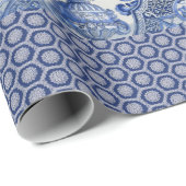 Delft Blue White Blume Bird Collage Decoupage Geschenkpapier (Rolleneckpunkt)