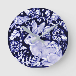 Delft Blue White Bunny Rabbit Birds Dedham Elegant Runde Wanduhr