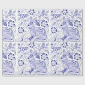Delft Blue White Bunny Rabbit Birds Dedham Osterta Geschenkpapier (Flach)