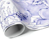 Delft Blue White Bunny Rabbit Birds Dedham Osterta Geschenkpapier (Rolleneckpunkt)