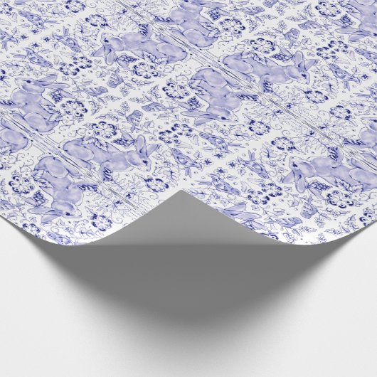 Delft Blue White Bunny Rabbit Birds Dedham Osterta Geschenkpapier (Ecke)